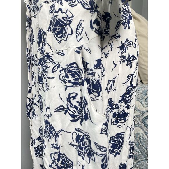 Vintage 80s Midi Shirt Dress Navy Floral Old Money Natutical Cottagecore Prep 12 - Picture 7 of 16